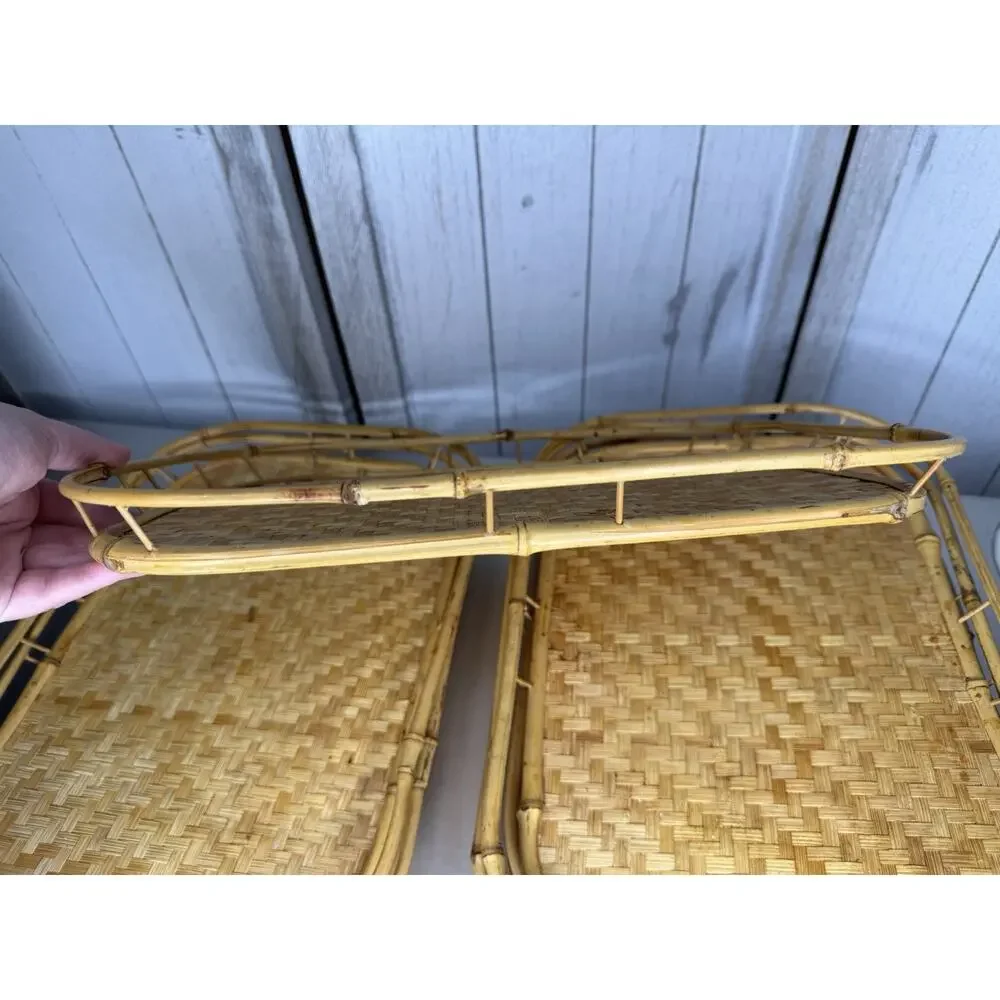 Vintage Rattan Bamboo Trays Lot of 6 Wicker Tiki Lap TV Serving MCM Retro